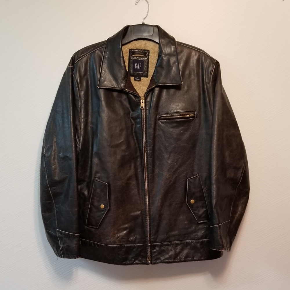 GAP Deep Brown Distressed Leather Coat XXL